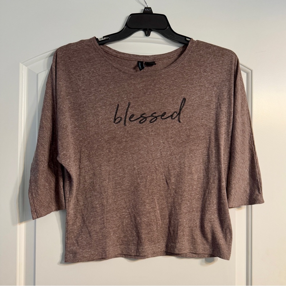 Cynthia Rowley Brown 'Blessed' 3/4 Sleeve Tee‎